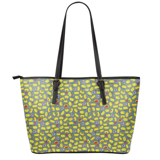 Frog Faces Pattern Print Leather Tote Bag