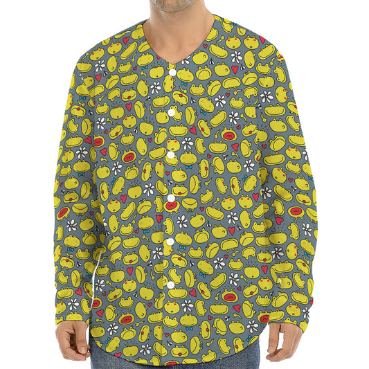 Frog Faces Pattern Print Long Sleeve Baseball Jersey