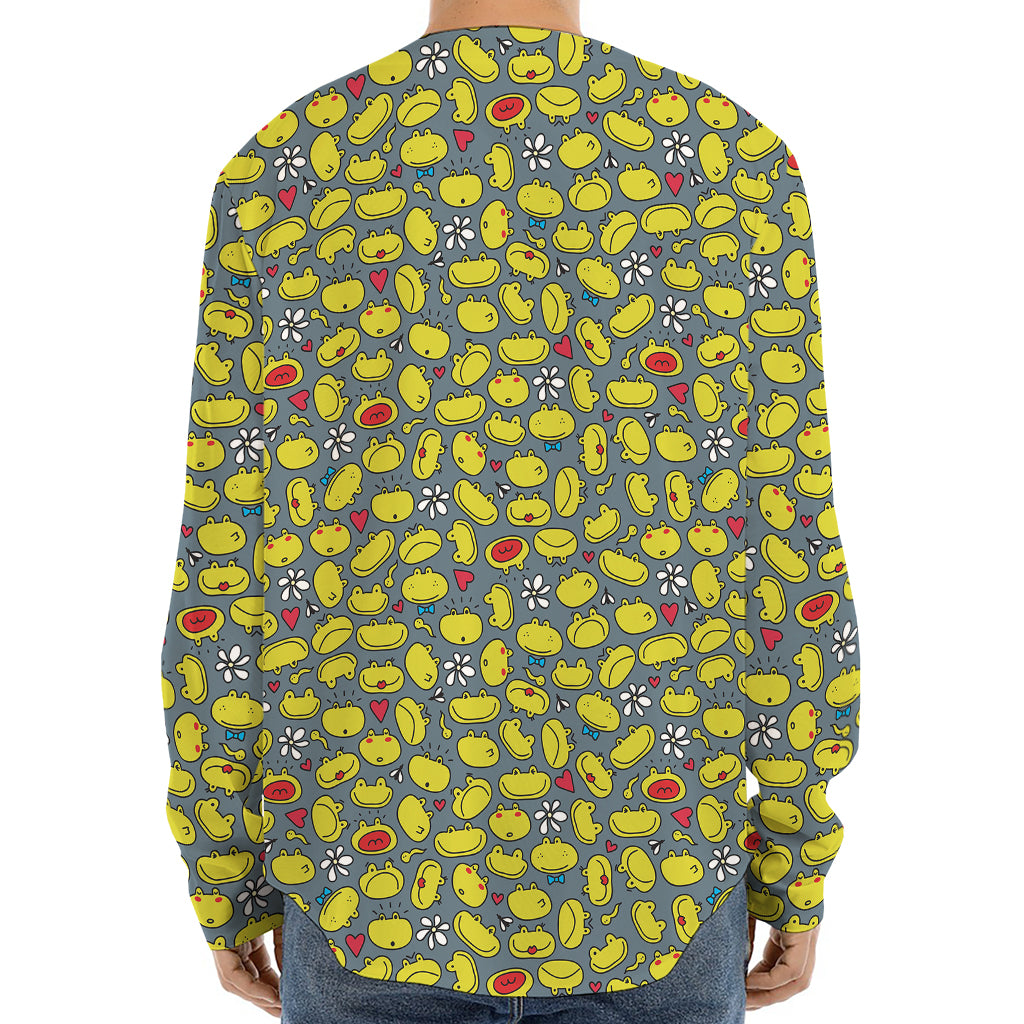 Frog Faces Pattern Print Long Sleeve Baseball Jersey