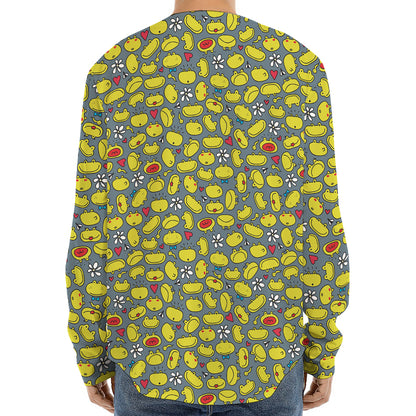 Frog Faces Pattern Print Long Sleeve Baseball Jersey