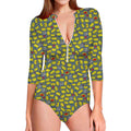 Frog Faces Pattern Print Long Sleeve Swimsuit