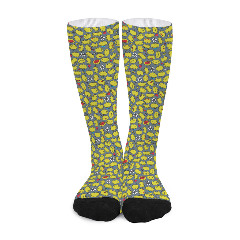 Frog Faces Pattern Print Long Socks