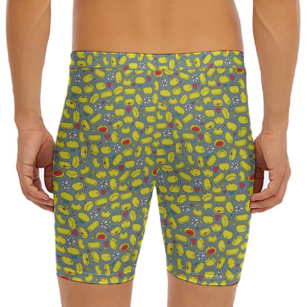 Frog Faces Pattern Print Men's Long Boxer Briefs