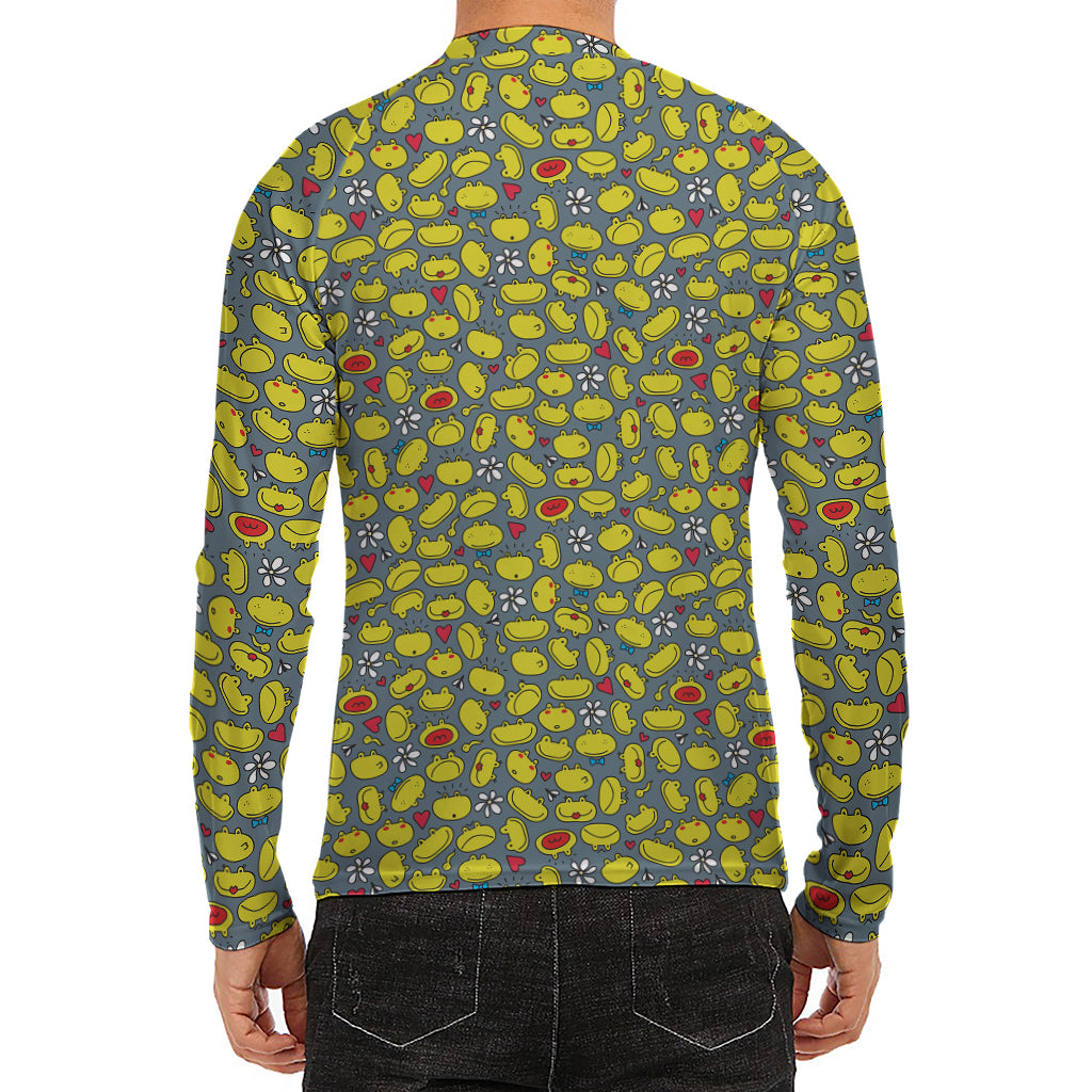 Frog Faces Pattern Print Men's Long Sleeve Rash Guard