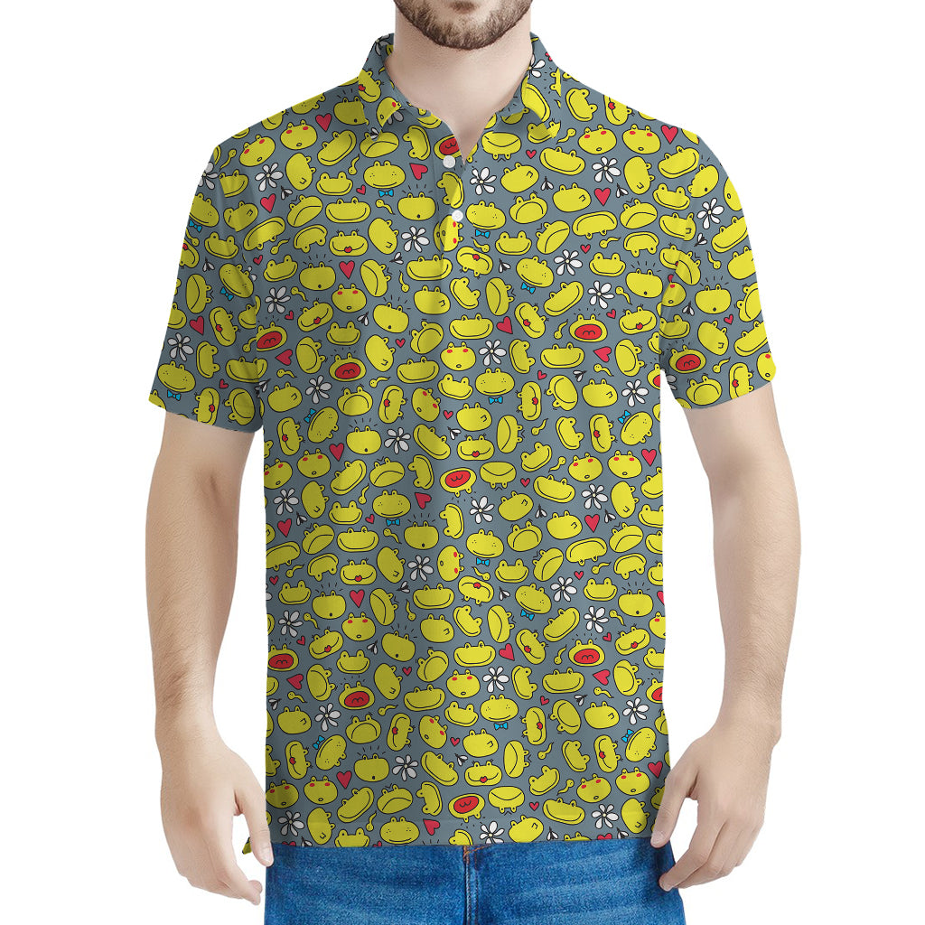 Frog Faces Pattern Print Men's Polo Shirt