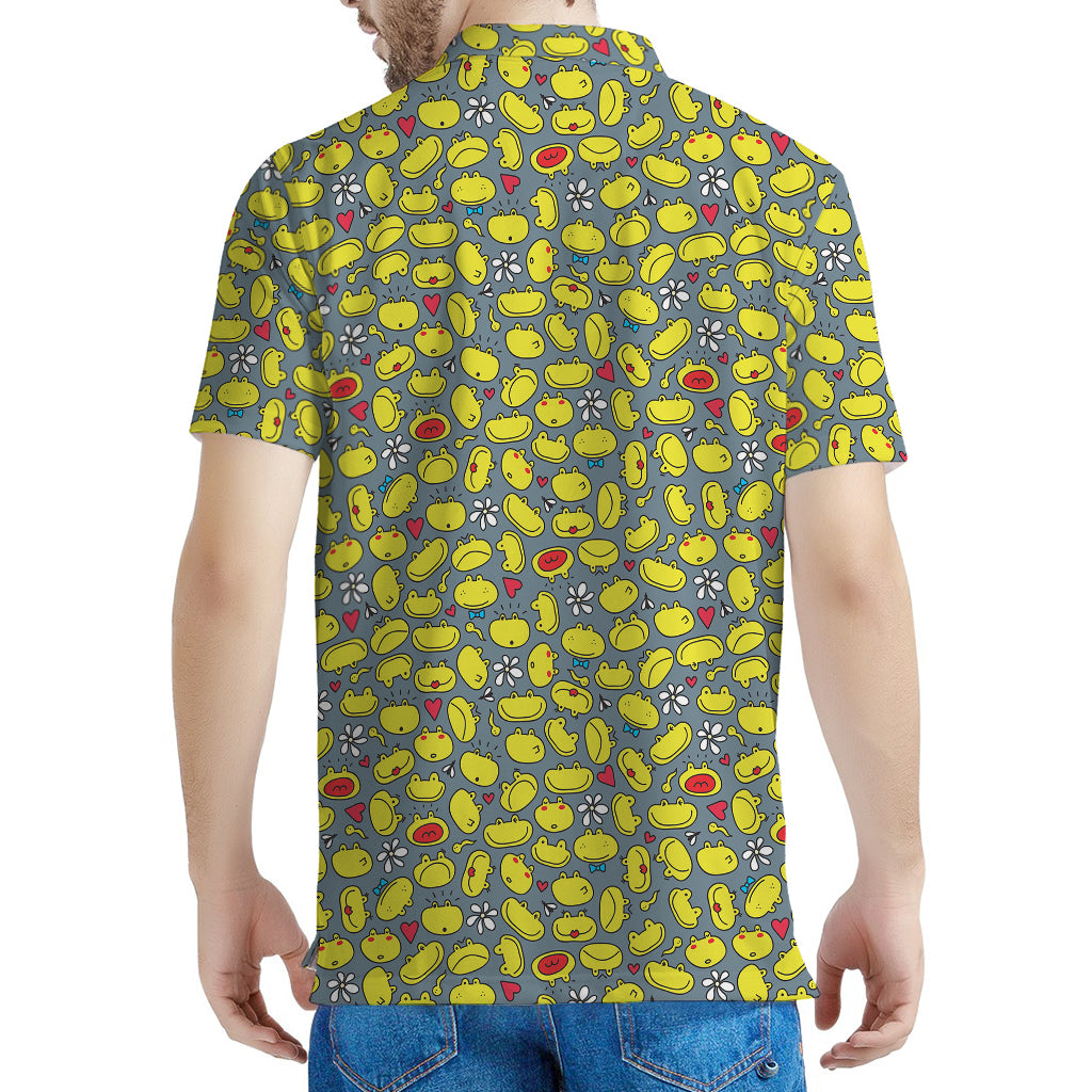 Frog Faces Pattern Print Men's Polo Shirt