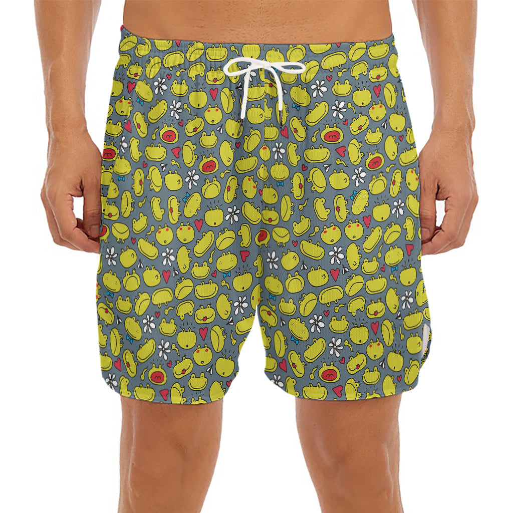 Frog Faces Pattern Print Men's Split Running Shorts