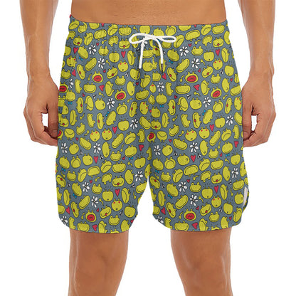 Frog Faces Pattern Print Men's Split Running Shorts