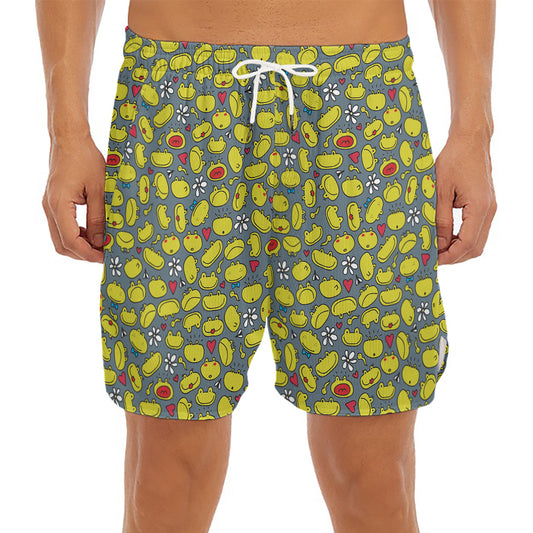 Frog Faces Pattern Print Men's Split Running Shorts