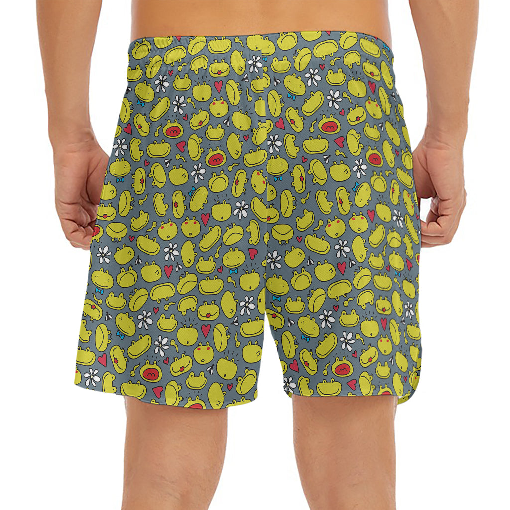 Frog Faces Pattern Print Men's Split Running Shorts