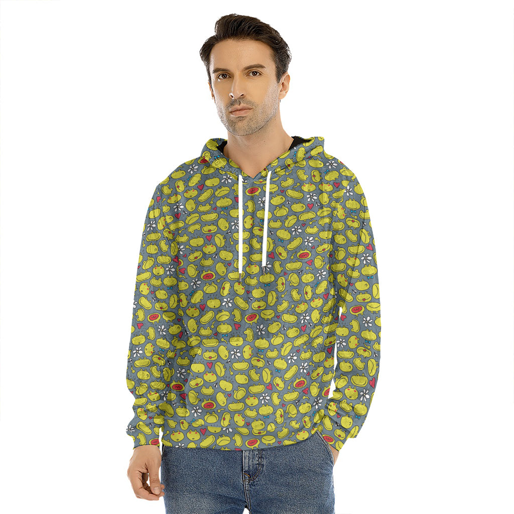 Frog Faces Pattern Print Men's Velvet Pullover Hoodie
