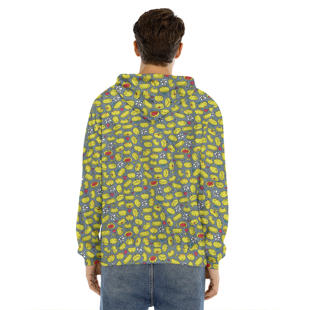 Frog Faces Pattern Print Men's Velvet Pullover Hoodie