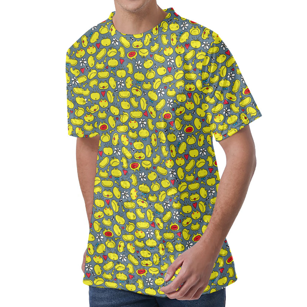 Frog Faces Pattern Print Men's Velvet T-Shirt