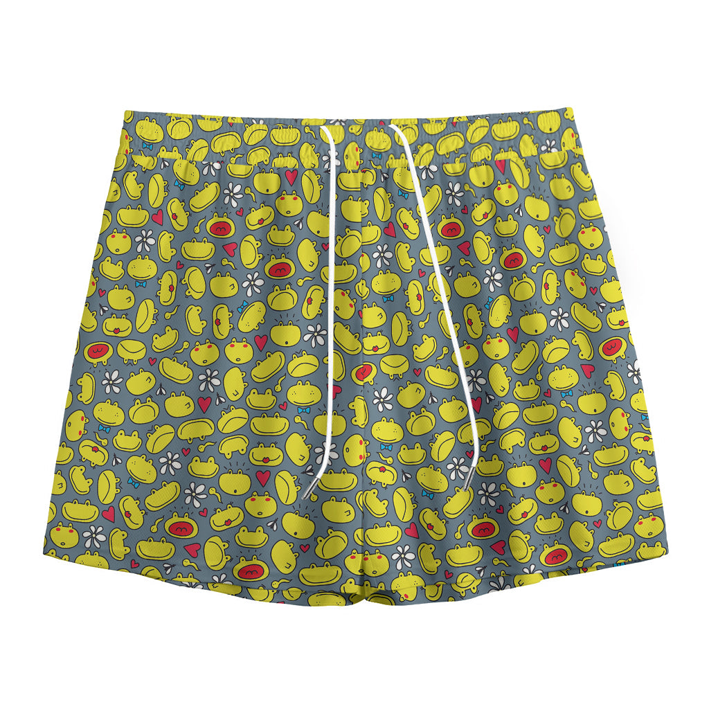 Frog Faces Pattern Print Mesh Shorts
