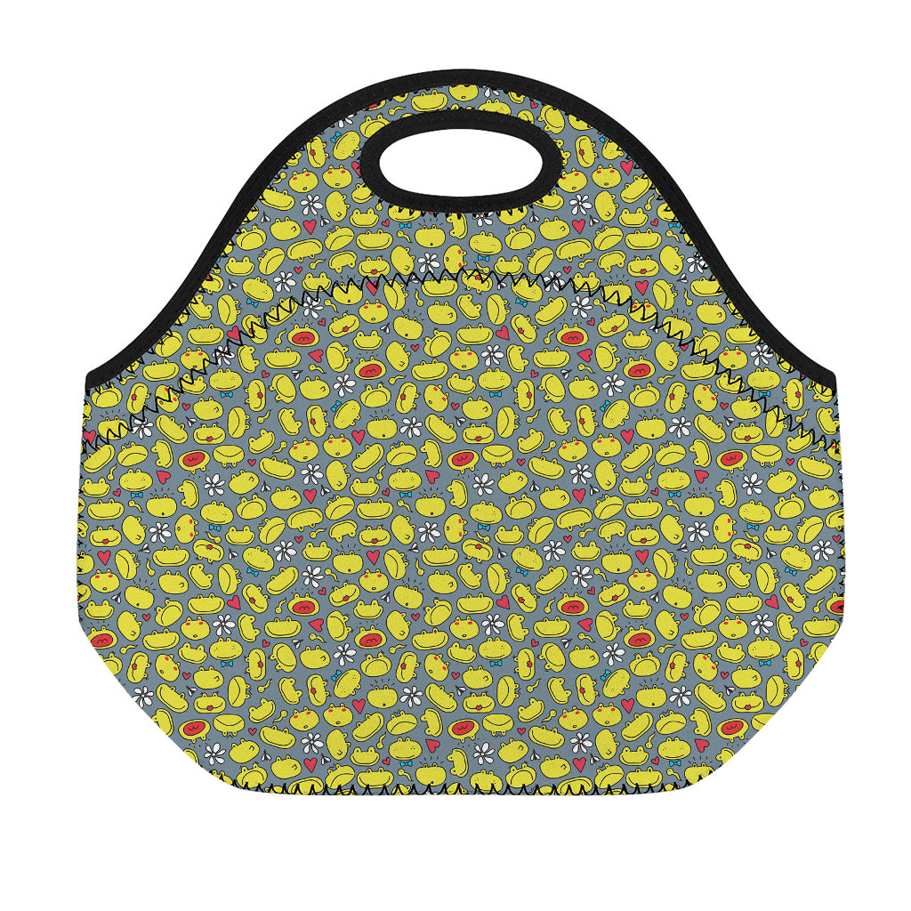 Frog Faces Pattern Print Neoprene Lunch Bag