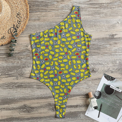 Frog Faces Pattern Print One Shoulder Bodysuit