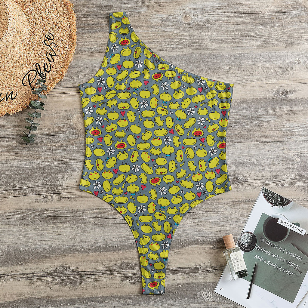 Frog Faces Pattern Print One Shoulder Bodysuit