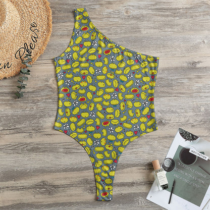 Frog Faces Pattern Print One Shoulder Bodysuit