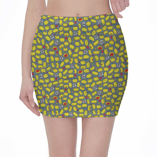 Frog Faces Pattern Print Pencil Mini Skirt
