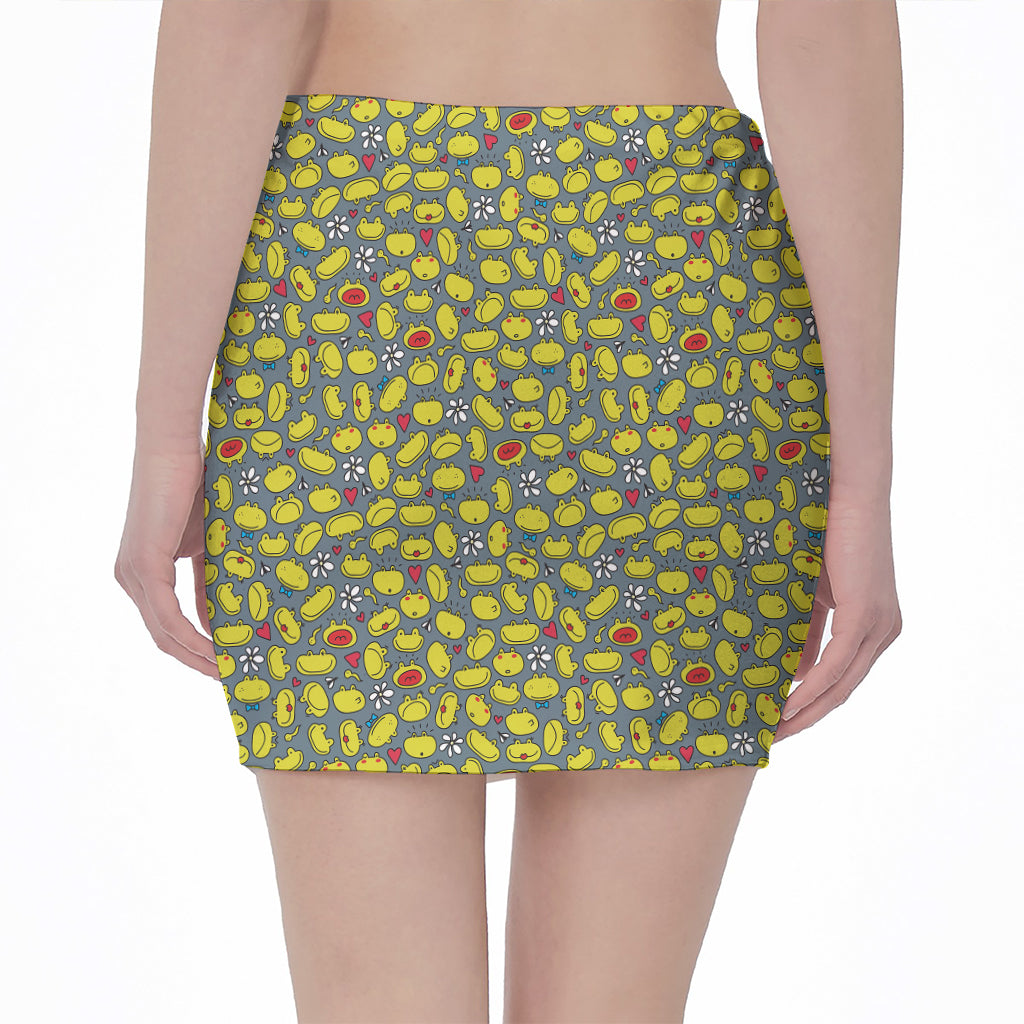 Frog Faces Pattern Print Pencil Mini Skirt