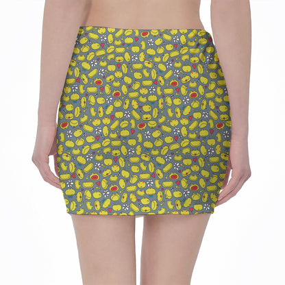 Frog Faces Pattern Print Pencil Mini Skirt