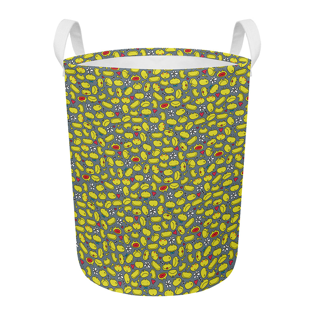 Frog Faces Pattern Print Round Laundry Basket