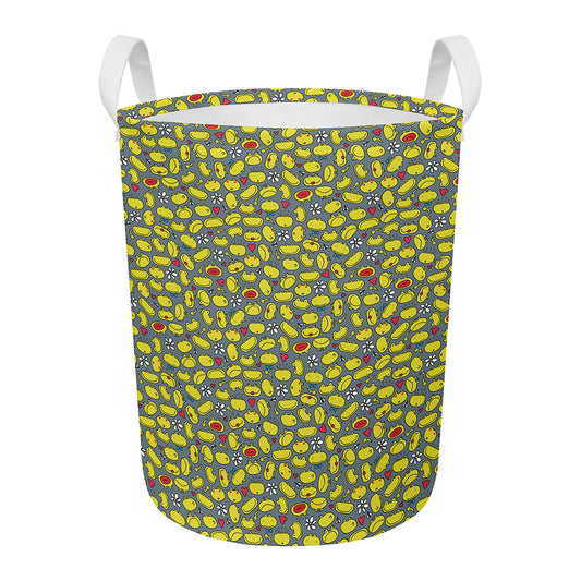 Frog Faces Pattern Print Round Laundry Basket