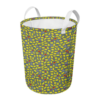 Frog Faces Pattern Print Round Laundry Basket