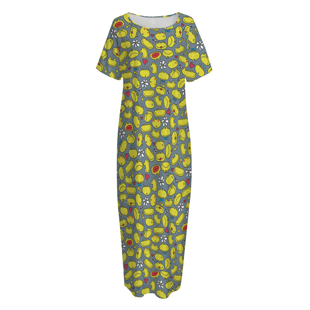Frog Faces Pattern Print Short Sleeve Long Nightdress