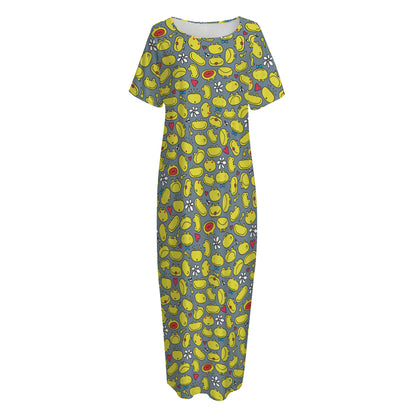 Frog Faces Pattern Print Short Sleeve Long Nightdress