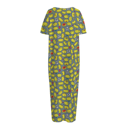 Frog Faces Pattern Print Short Sleeve Long Nightdress