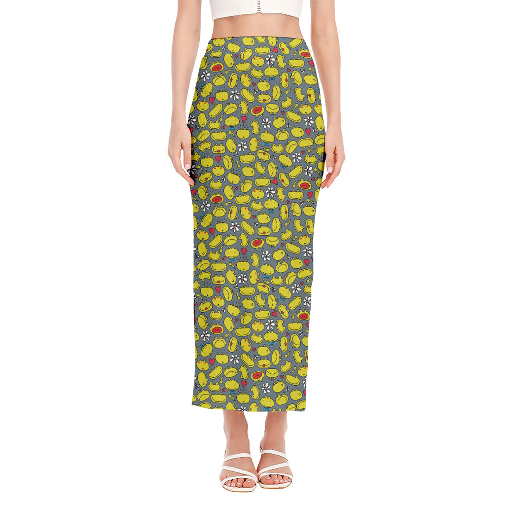 Frog Faces Pattern Print Side Slit Maxi Skirt