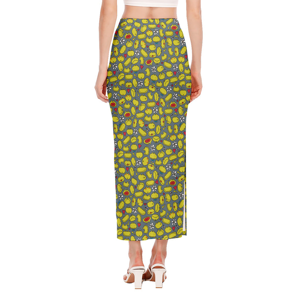 Frog Faces Pattern Print Side Slit Maxi Skirt