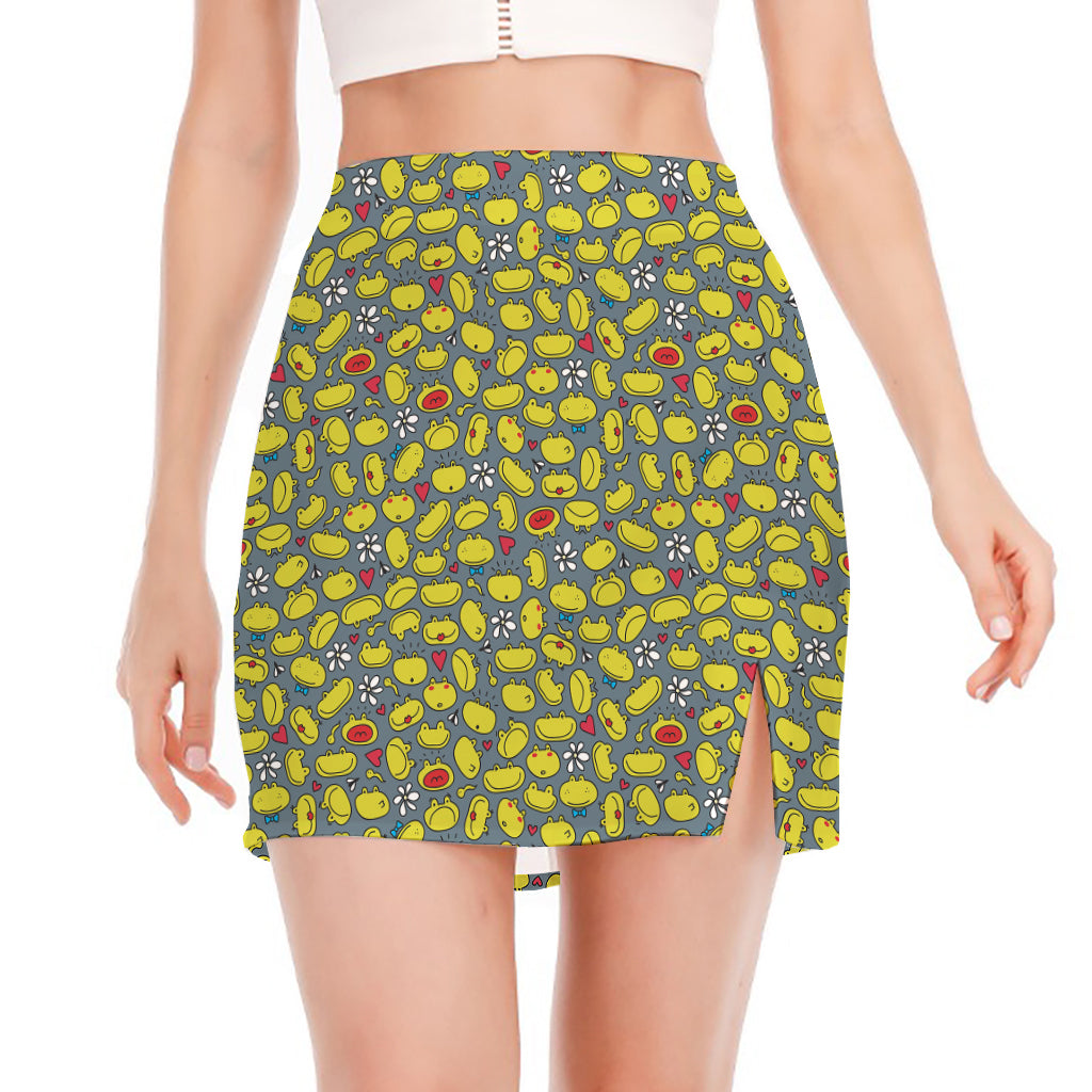 Frog Faces Pattern Print Side Slit Mini Skirt