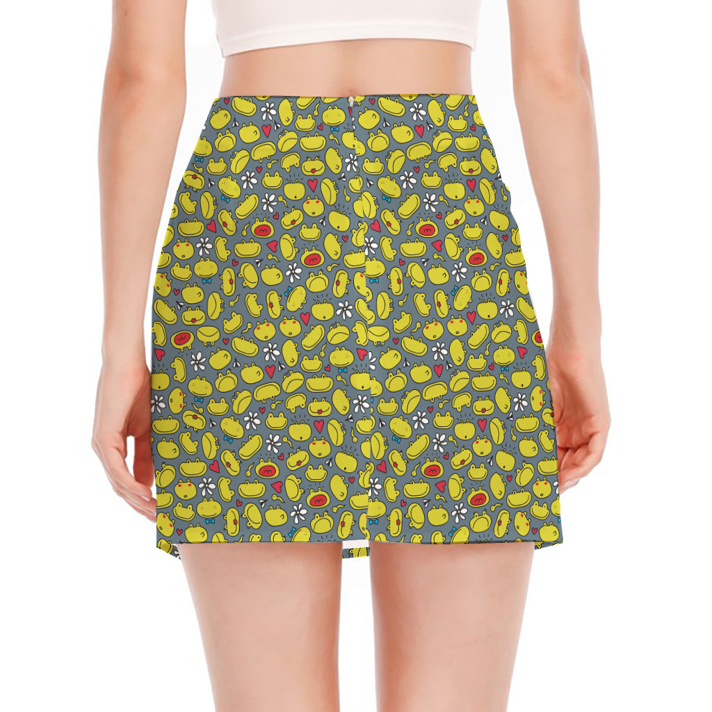 Frog Faces Pattern Print Side Slit Mini Skirt