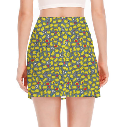 Frog Faces Pattern Print Side Slit Mini Skirt
