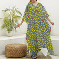 Frog Faces Pattern Print Silk V-Neck Kaftan Dress