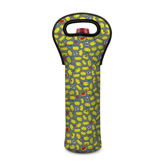 Frog Faces Pattern Print Single Neoprene Wine Tote