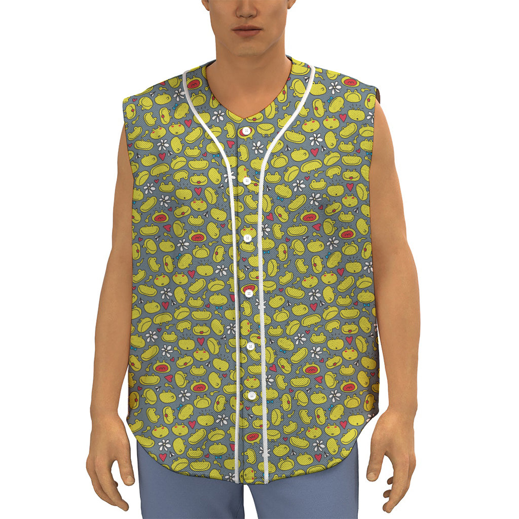Frog Faces Pattern Print Sleeveless Baseball Jersey