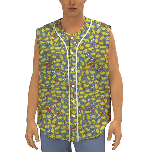 Frog Faces Pattern Print Sleeveless Baseball Jersey