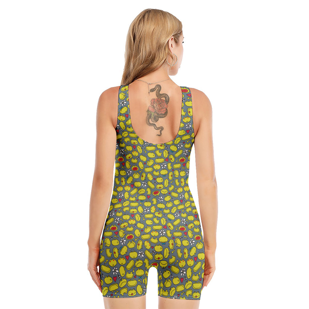 Frog Faces Pattern Print Sleeveless One Piece Swimsuit