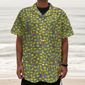 Frog Faces Pattern Print Textured Short Sleeve Shirt