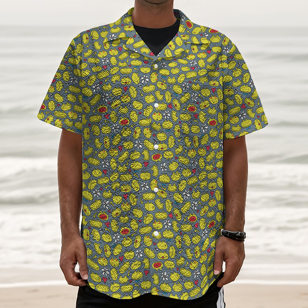 Frog Faces Pattern Print Textured Short Sleeve Shirt