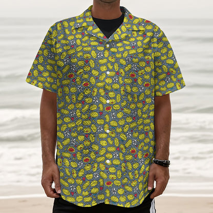 Frog Faces Pattern Print Textured Short Sleeve Shirt