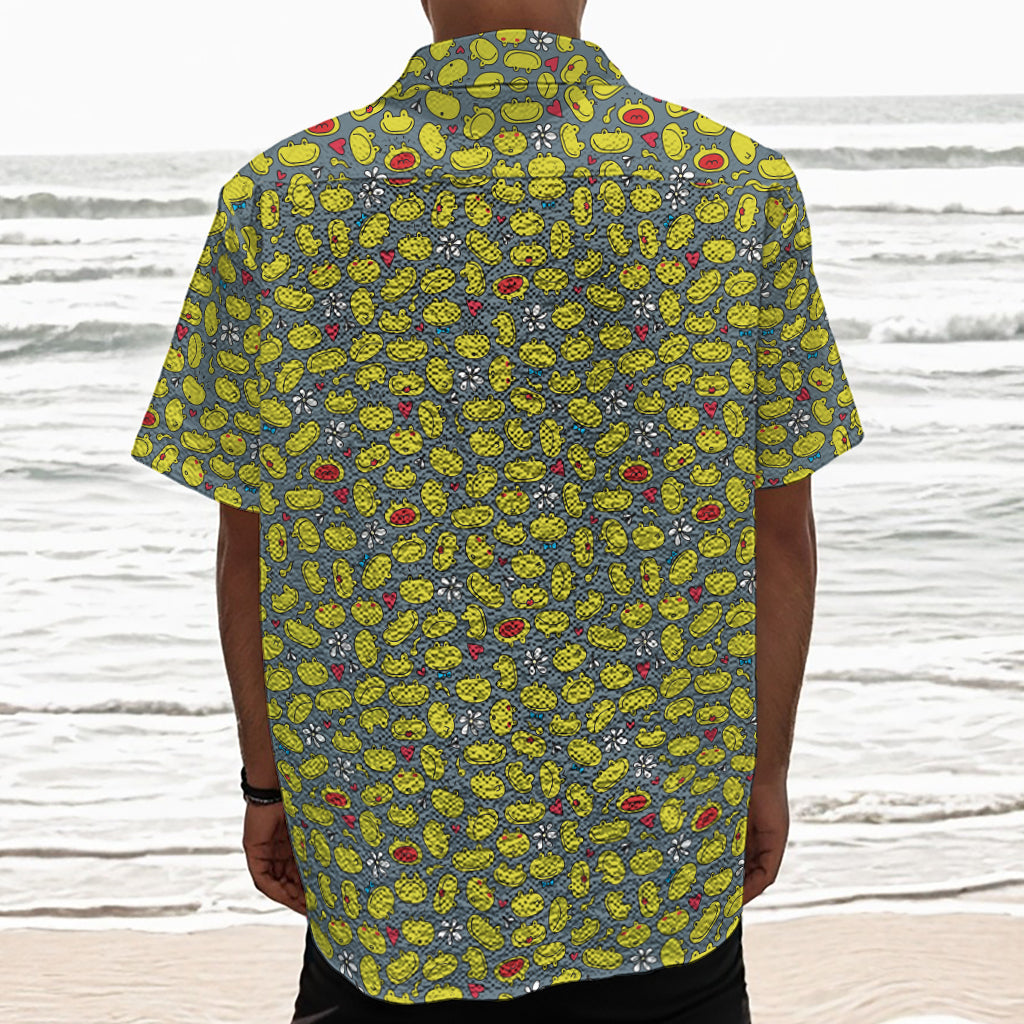 Frog Faces Pattern Print Textured Short Sleeve Shirt