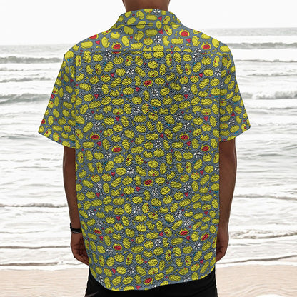 Frog Faces Pattern Print Textured Short Sleeve Shirt