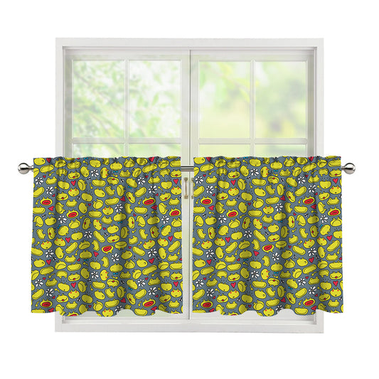 Frog Faces Pattern Print Tier Curtains