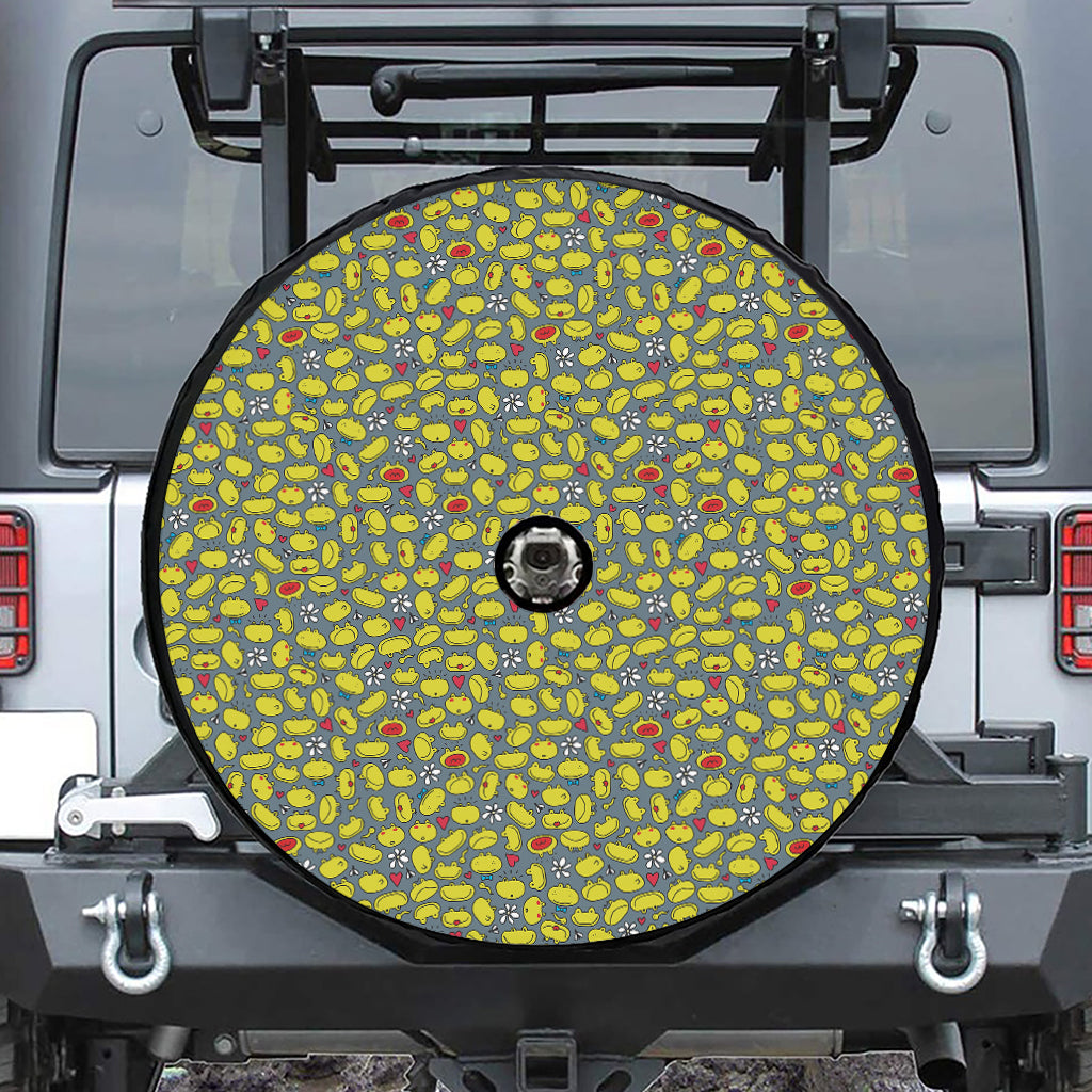 Frog Faces Pattern Print Tire Cover With Camera Hole
