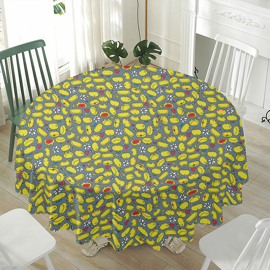Frog Faces Pattern Print Waterproof Round Tablecloth