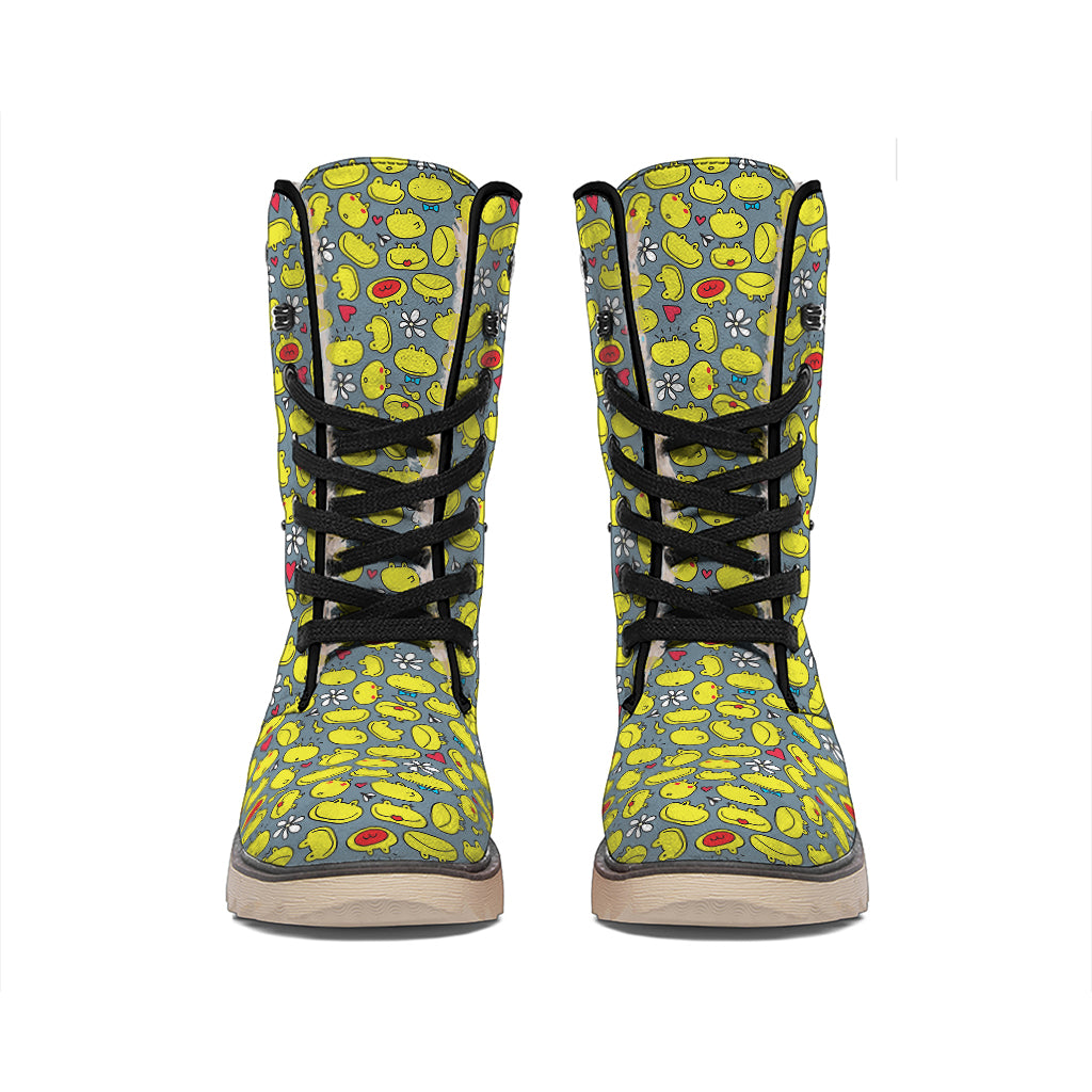 Frog Faces Pattern Print Winter Boots